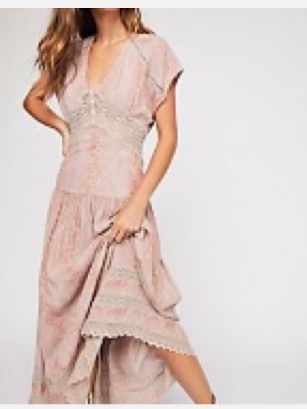 Boho Maxi Dress in Blush Pink with Lace Trim 2 - Picture 13 of 13